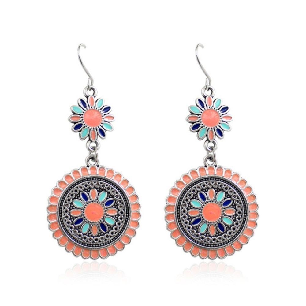 5/$25 Pink and Blue Enamel Flower Sun Dangle Earrings